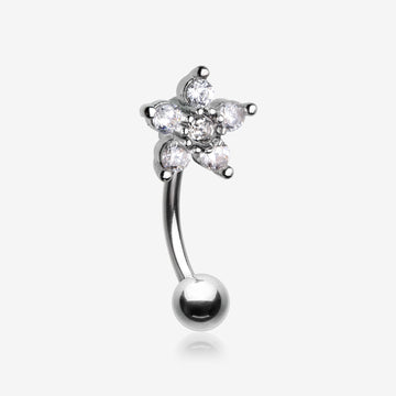 Glistening Flower Sparkle Curved Barbell-Clear Gem